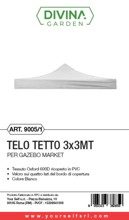 DIVINA GARDEN Telo Tetto Nero 3X3 Impermeabile per Ricambio Gazebo richiudibile EG49483