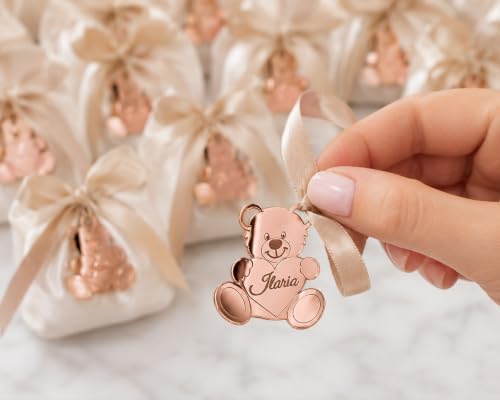 Ciondolo Orsetto Plexiglass 5cm Personalizzabile Mini Orso con Cuore Decorativo in Plexiglass Specchiato, 38 mm, Personalizzabile con Incisioni, per Bomboniere e Segnaposto