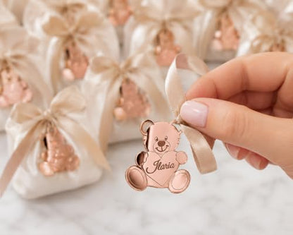 Ciondolo Orsetto Plexiglass 5cm Personalizzabile Mini Orso con Cuore Decorativo in Plexiglass Specchiato, 38 mm, Personalizzabile con Incisioni, per Bomboniere e Segnaposto