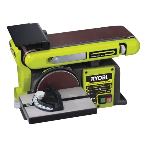 Ryobi RBDS4601G Levigatrice a Nastro e a Disco con Motore ad Induzione da 375W, Diametro Disco 150mm, Dimensione Nastro 100x914mm, Levigatrice con Canale di Aspirazione Laterale