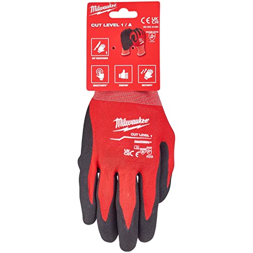 Milwaukee Guanti Resistenti Taglia L Livello 1-4932471417, Nitrile e Nylon, Rosso
