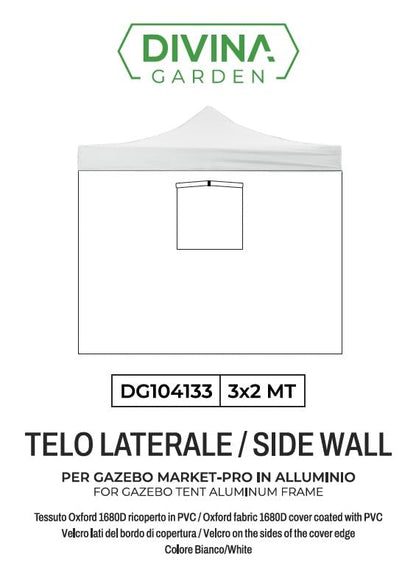 Telo laterale 3x2mt bianco impermeabile con finestra per gazebo richiudibile MARKET-PRO