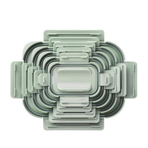 LocknLock | Set di 5 contenitori impilabili per alimenti, 230 ml, 500 ml, 920 ml, 1,6 l, 2,7 l, colore: verde salvia
