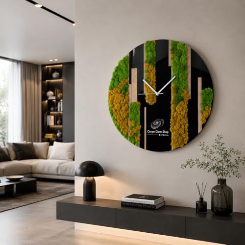 Orologio da Parete di Design, Elegante e Raffinato | in Legno, Plexiglass e Muschio Stabilizzato, Stile Moderno, Diametro 50 cm, Personalizzabile