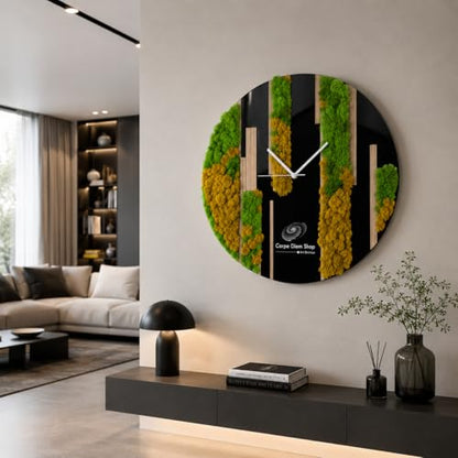 Orologio da Parete di Design, Elegante e Raffinato | in Legno, Plexiglass e Muschio Stabilizzato, Stile Moderno, Diametro 50 cm, Personalizzabile
