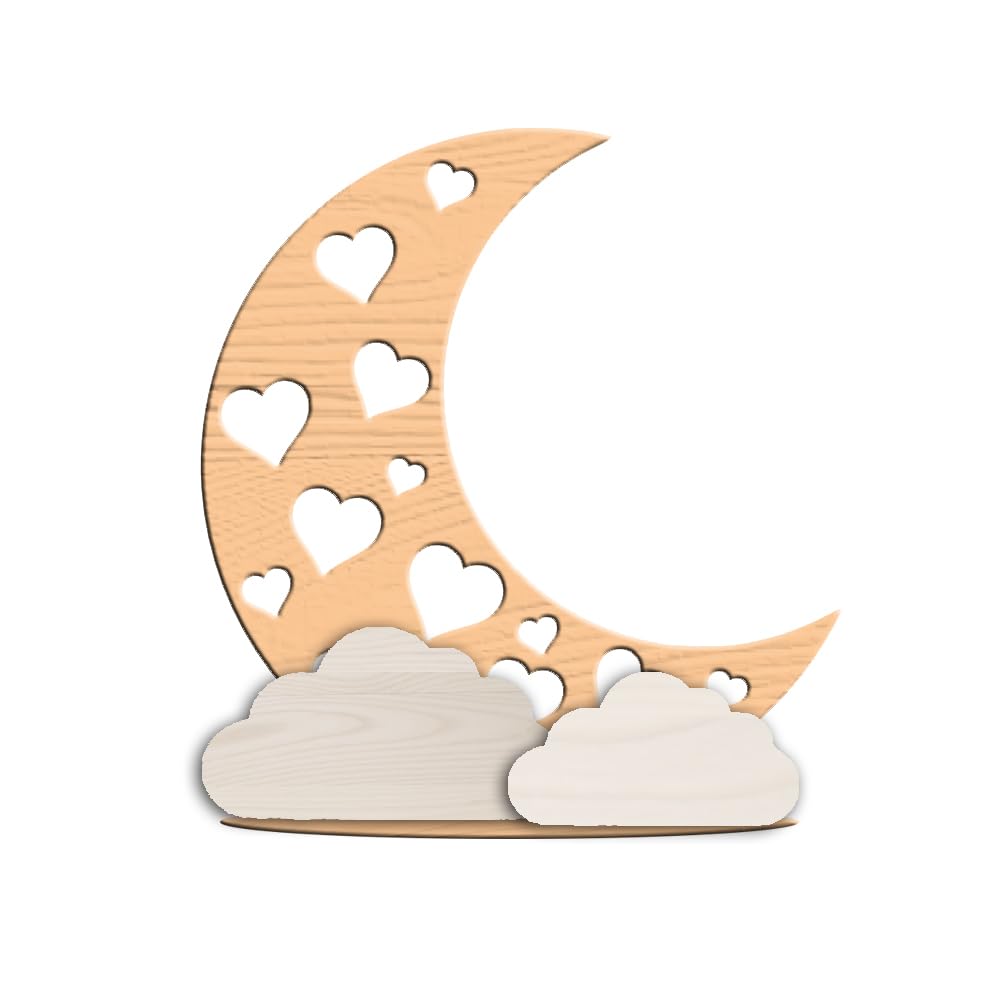 Topper Tema Luna in Legno 20cm Alezza, con Nome Personalizzabile. Scritta per Tavolo Torta, Allestimento ecc.