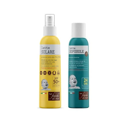 Fiocchi di Riso Set Solare Bambini, Latte o Crema Solare SPF 50+ e Doposole Lenitivo 24h | Protezione Alta contro raggi UVA