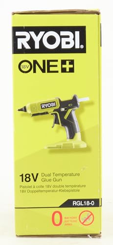 Ryobi RGL18-0, 18V hot glue gun with dual temperature, 200°C and 130°C, 18V ONE+ battery not included, for 11 and 12mm cartridges, heats up in 3 minutes