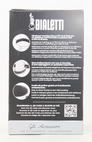Bialetti Milk Frother Elettrico, Montalatte per Cappuccino, Capacità 150 Ml Cappuccino O 300 Ml Latte Caldo, Bianco