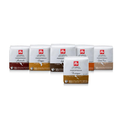 ILLY 108 Caffè in Capsule Iperespresso | Selezione Monoarabica Monorigine | 6 Confezioni Assortitie : Brasile, Etiopia, India, Guatemala, Nicaragua, Costa Rica