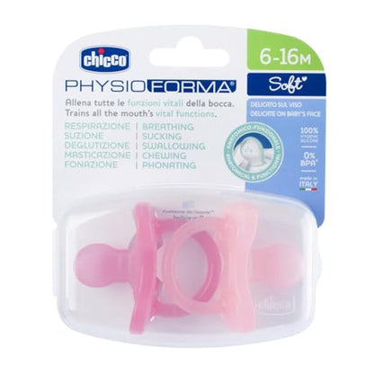 Chicco PhysioForma Ciuccio in Silicone 6 - 16 Mesi, Set di Gommotti Morbidi e Delicati, Supportano la Respirazione Fisiologica e Favoriscono il Corretto Sviluppo della Bocca, Rosa