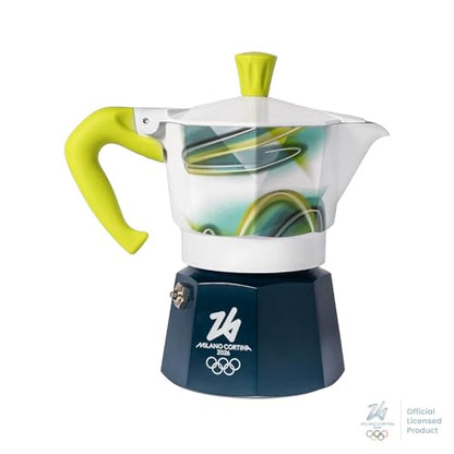 Bialetti Moka Express da 3 Tazze (130 ml) MICO, Edizione Speciale Milano Cortina 2026, Caffettiera in Alluminio, Non adatta a Induzione, Manico Ergonomico anti scottatura
