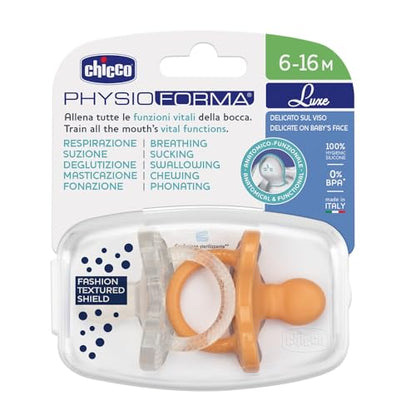 PhysioForma Gommotto Luxe, Silicone Pacifier 6 - 16 Months, Set of Soft and Delicate Rubbers, Support Physiological Breathing and Promote Correct Mouth Development, 2 Pieces, Baby Girl