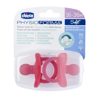 PhysioForma Ciuccio in Silicone 16 - 36 Mesi, Set di Gommotti Morbidi e Delicati, Supportano la Respirazione Fisiologica e Favoriscono il Corretto Sviluppo della Bocca, Rosa