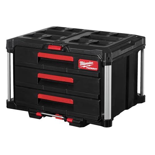 MILWAUKEE PACKOUT Cassettiera Portautensili a 3 Cassetti, Sistema Modulare