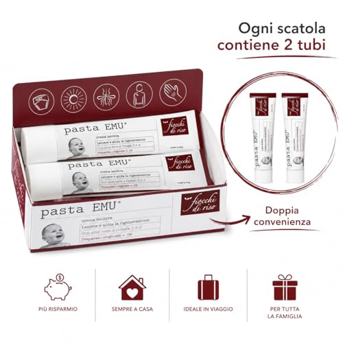 confezioni di Fiocchi di riso Pasta EMU® Crema Lenitiva con Aloe Vera e Omega 3, 6 e 9, per Pelli Sensibili