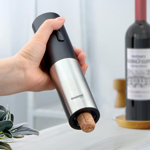 Ghidini Italy 1850 | Levatappi Elettrico Ricaricabile USB-C - Cavatappi con Tagliacapsule Universale in Acciaio Inox, Ø4,8x21cm