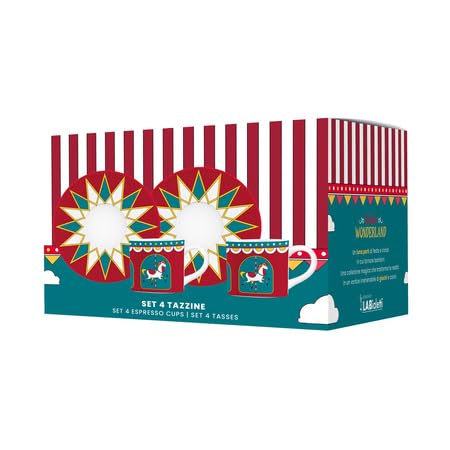 Bialetti Set di 4 Tazzine da Caffè con Piattino, Collezione Winter Wonderland, Natale 2024