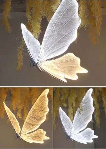Farfalla Luminosa Decorativa, 80cm, Struttura in Metallo con LED, Base Rotonda Regolabile, per Matrimoni, Eventi ed Allestimenti (Luce Calda)