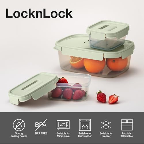 LocknLock | Set di 5 contenitori impilabili per alimenti, 230 ml, 500 ml, 920 ml, 1,6 l, 2,7 l, colore: verde salvia