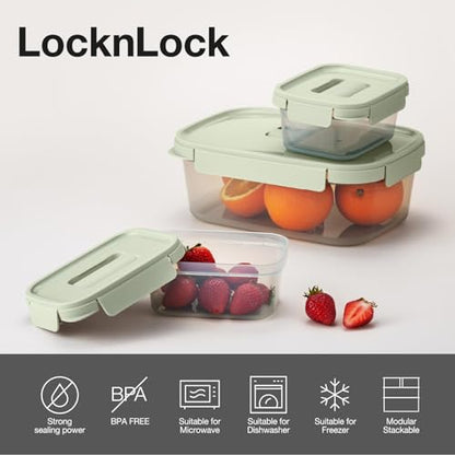 LocknLock | Set di 5 contenitori impilabili per alimenti, 230 ml, 500 ml, 920 ml, 1,6 l, 2,7 l, colore: verde salvia