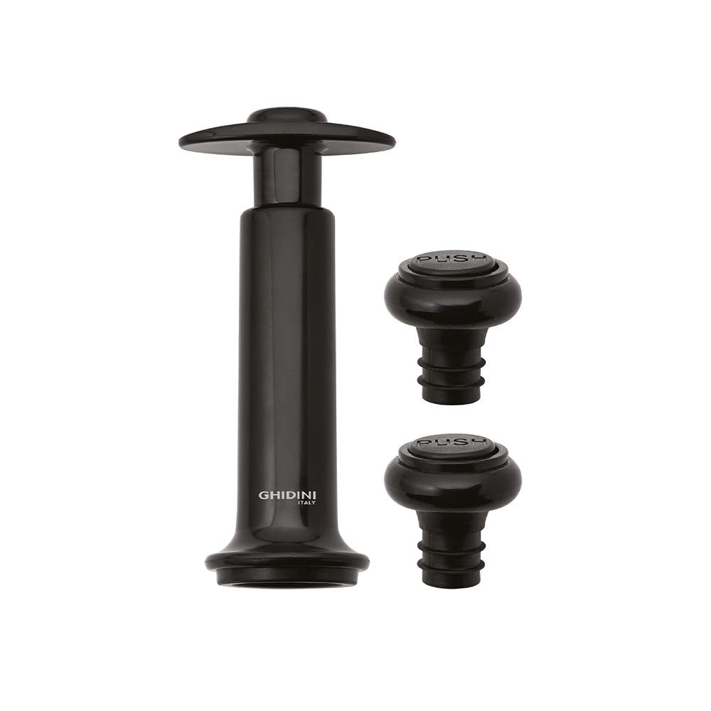 Ghidini Italy | Pompetta Salvavino Sottovuoto con 2 Tappi; Sistema salva freschezza per Bottiglie di Vino