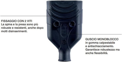 ROSI | Set Spina e Presa Mobile Elaplug, Nero, 10/16A 250V, 2 Poli + Terra, Guscio in Gomma Antischiacciamento, 2 Pezzi