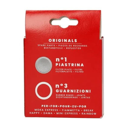 Bialetti Ricambi, Include 3 Guarnizioni e 1 Piastrina, Compatibili con Moka Express, Fiammetta, Break, Happy, Dama, Moka Melody, Alpina, Moka Timer e Rainbow ( 3/4 Tazze)