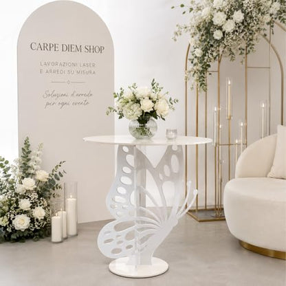 Carpe Diem Shop Alzata Butterfly, Tavolino in Plexiglass, Design a Farfalla, Bianco, Made in Italy, per Showroom ed Eventi, Wedding e Allestimenti