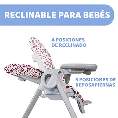 Chicco Polly Progres5 Seggiolone Pappa Regolabile per Bambini 0 Mesi - 3 Anni (15 kg), Trasformabile in Rialzo Sedia Bambini, Reclinabile a Sdraietta, con 4 Ruote e Chiusura Compatta - Cherry