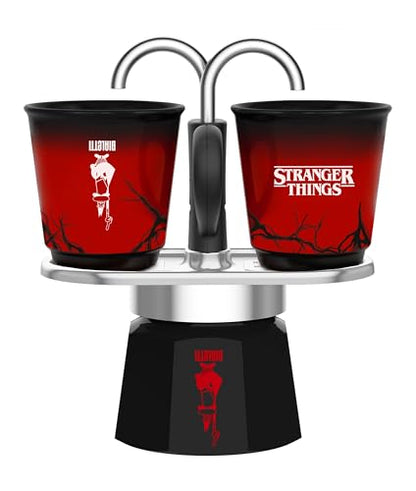 Bialetti Set Mini Express Stranger Things, 2 Bicchierini Termosensibili in ceramica inclusi, Cambia colore, Non adatta all'induzione, Nero, 2 Tazze