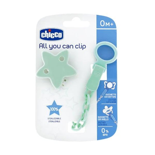 CHICCO Catenella EasyClip Stella | All You Can Clip, Catenena Portaciuccio, Morbide Clip per Bambino Adatta sia Succhietti con Anello e Succhietto con Bottone