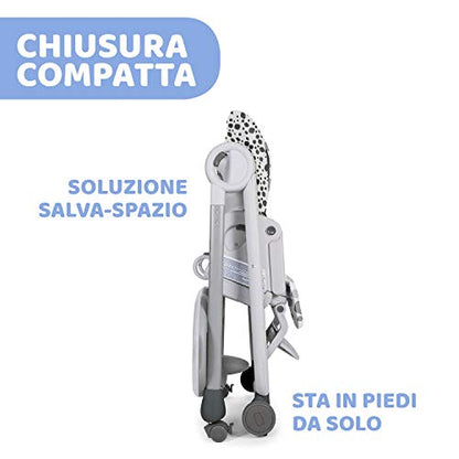 Chicco Polly Progres5 Seggiolone Pappa Regolabile per Bambini 0 Mesi, 3 Anni (15 kg), Trasformabile in Rialzo Sedia Bambini, Reclinabile a Sdraietta, con 4 Ruote e Chiusura Compatta, Anthracite