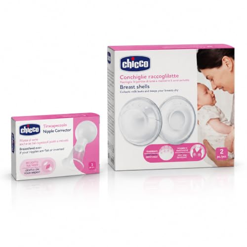 Chicco Kit Allattamento Conchiglie Raccoglilatte + Tiracapezzolo per Capezzoli piatti Chicco Kit Allattamento Conchiglie Raccoglilatte + Tiracapezzolo | Design Anatomico, Capezzoli Piatti, Materiali Morbidi, Fori di Ventilazione