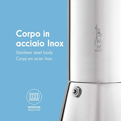 Bialetti Venus Caffettiera in Acciaio Inox, Adatta all'Induzione, Inossidabile, Argento, 6 Tazze