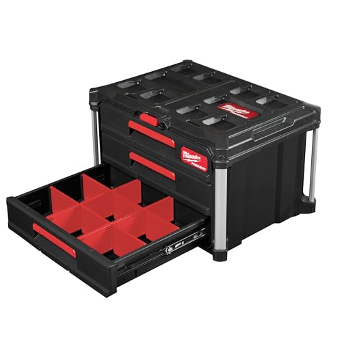 MILWAUKEE PACKOUT Cassettiera Portautensili a 3 Cassetti, Sistema Modulare