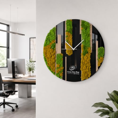 Orologio da Parete di Design, Elegante e Raffinato | in Legno, Plexiglass e Muschio Stabilizzato, Stile Moderno, Diametro 50 cm, Personalizzabile