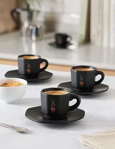 Bialetti Tazzine Ottagonali, Porcellana, Nero-Oro Rosa, 75 unità