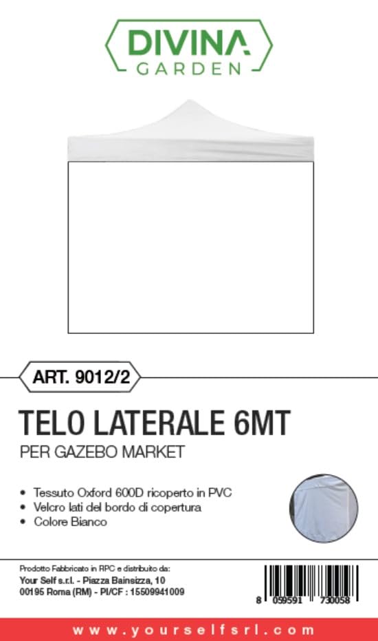 Telo laterale 6x2mt bianco impermeabile per gazebo richiudibile 3x6mt