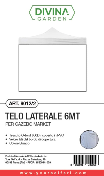 Telo laterale 6x2mt bianco impermeabile per gazebo richiudibile 3x6mt