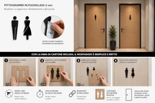 Cartello WC Pittogramma Uomo Donna Cerchio Design Moderno, Forma Circolare, Uomo e Donna, Stile Moderno, Segnaletica Bagno, Finitura Lucida, Autoadesivi
