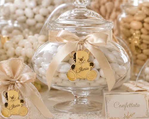 Ciondolo Orsetto Plexiglass 5cm Personalizzabile Mini Orso con Cuore Decorativo in Plexiglass Specchiato, 38 mm, Personalizzabile con Incisioni, per Bomboniere e Segnaposto