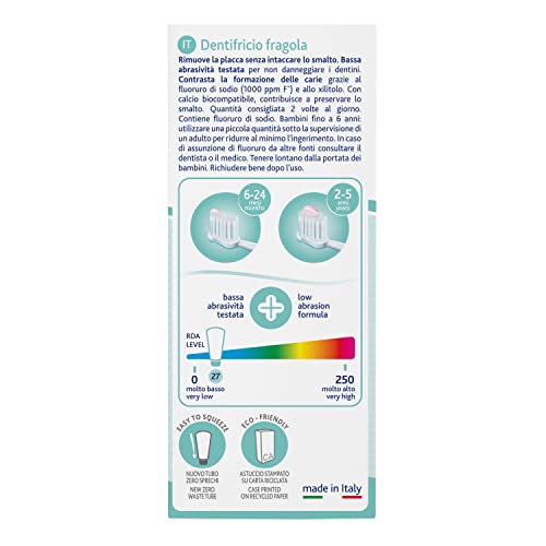 Chicco Dentifrice Enfant Fraise, Faible Abrasivité, avec Fluorure et Xylitol, Sans Conservateurs - 50 ml, 1+ Ans