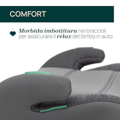 Chicco Quasar Fix i-Size, Seggiolino Auto Bambini 7-12 Anni (126-150 cm), Peso 23-36 kg, Gruppo 3, Facile da Installare con Sistema Isofix, con Braccioli Imbottiti e Seduta Confortevole, Grigio
