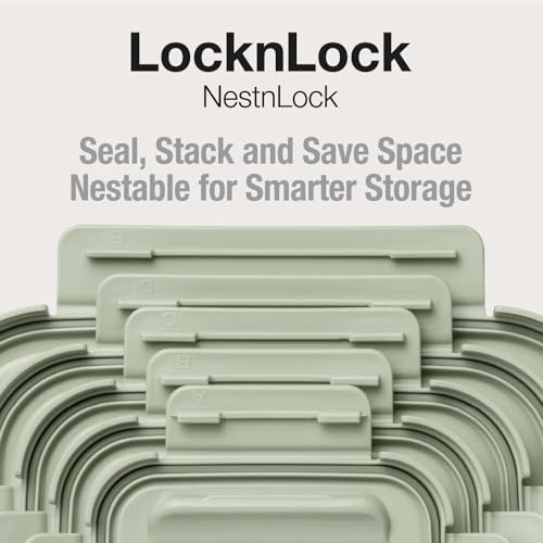 LocknLock | Set di 5 contenitori impilabili per alimenti, 230 ml, 500 ml, 920 ml, 1,6 l, 2,7 l, colore: verde salvia