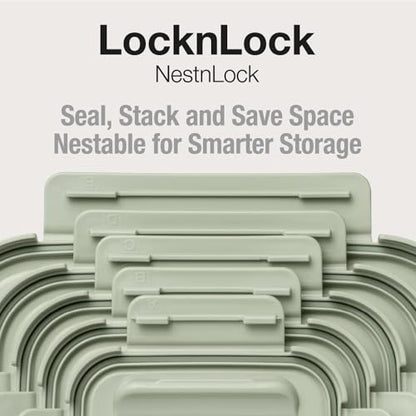 LocknLock | Set di 5 contenitori impilabili per alimenti, 230 ml, 500 ml, 920 ml, 1,6 l, 2,7 l, colore: verde salvia