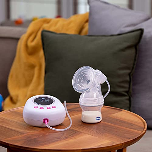 Chicco Electric Breast Pump with Stimulation and Extraction Phases, 10 Intensity Levels, Comfortable and Fast, Ergonomic Shape, with Inclined Teat and Airtight Cap, White, 150 ml