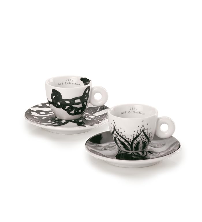 illy 25154 Art Collection, Collezione Genesi 2 Tazzine da Espresso Numerate e Firmate Monica Bonvicini e Shirin Neshat Tazze da Caffè con Piattino