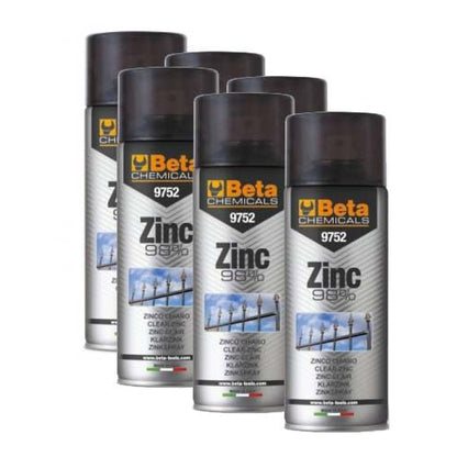 BETA 9752 Chemicals 6 Bombolette Vernice Spray Zinco Chiaro, 400ml | Elevato Potere Coprente, Zicatura per Ferro Zinc 98%