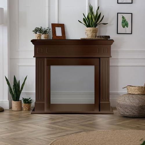 Cornice per camino rivestimento in legno L110xP36xH100 Cambridge Noce